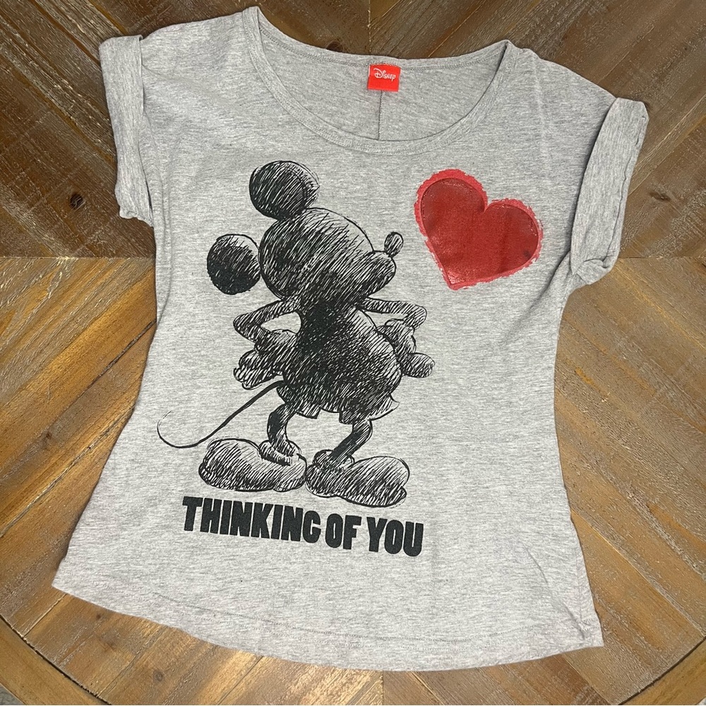 Disney Gray 'Thinking of You' Mickey Heart Tee